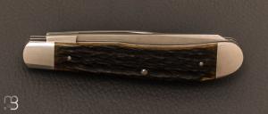 Couteau  "2 lames " custom de Eugene Shadley - Jigged bone et 154CM