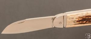  Couteau  "  Bouledogue " custom de Jérôme Bellon - Bois de cerf et lame en RWL34