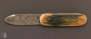 Couteau " Bouledogue " custom ivoire de mammouth et lame en damas inoxydable de Maxime Rossignol - La Forge de Max