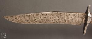   Couteau " Bowie " de Nicolas Mestrallet - Atelier du couteau Vaunaveys -Fourche de peulier et lame damas