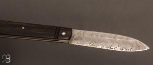  Couteau " Canif Hors Piste " cran plat par Julien Maria - ébène marbré et lame damas carbone