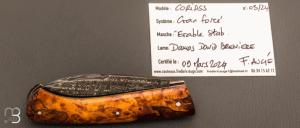 Couteau " Coriass " custom par Frédéric Augé - Erable stabilisé et lame damas de David Brénière