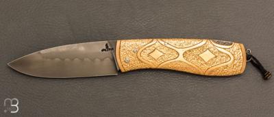   Couteau  " Dodu " lock back par Thomas LECAS - Laiton et lame en C130