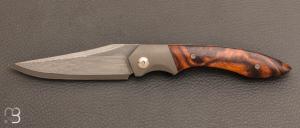 Couteau "  Epervier " custom en Bois de fer et Damas Suminagashi par Nicolas Kowal