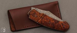    Couteau  "  Front-flipper custom " par Fabrice Delbart - Forge Celtique - Bois de fer et lame damas