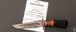 Couteau " Hunter Bowie " fixe custom par Santino Ballestra -  Corne de buffle et lame forgée acier damas
