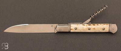   Couteau  "  Issoire 2 pièces " custom de Jérôme Bellon - Bois de cerf et lame en RWL34