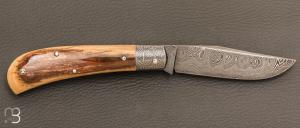  Couteau  "  Jacknife " custom de Jérôme Bellon - Ivoire de mammouth et lame damas