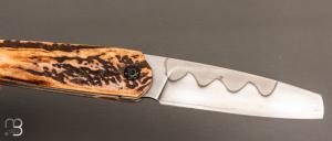 Couteau " Kashmir " custom de Michel Grini - Bois de cerf et lame en 26c3