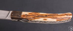    Couteau " Laguiole " Liner lock par Joël Grandjean - Ivoire de mammouth et lame en RWL34