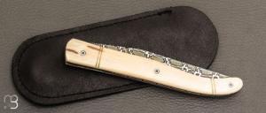    Couteau " Laguiole " par Tim Bernard - Ivoire de mammouth - Lame damas mosaïque