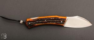   Couteau " Lardon lock back  " custom par Frédéric Augé - Os cerfé