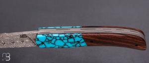  Couteau " Le Condor " par Lames de l'Ouest - Bois de fer / Turquoise et Damasteel