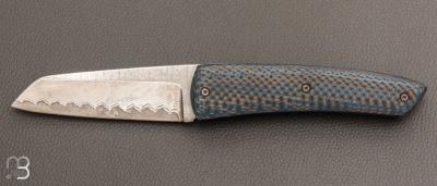  Couteau  " Le Gourmet" custom par Alain André - Fatcarbon® bleu et lame en VG10 Suminagashi
