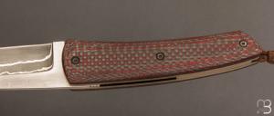   Couteau " Le Gourmet " custom par Alain André - Carbone rouge et lame damas de Philippe Ricard