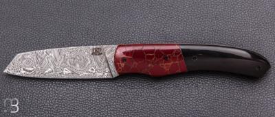  Couteau " Le Shogun " par Lames de l'Ouest - Buffle / Jaspe et Damasteel