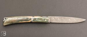   Couteau " Mandrin  " de collection par Philippe Voissière - Ivoire de mammouth et lame Damasteel®