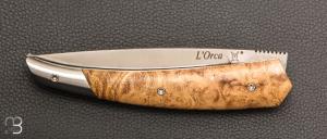   Couteau " ORCA Silver " pliant par l'Atelier Les 2 Diables - Loupe d'acacia et 14c28n