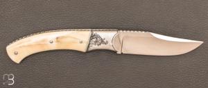 Couteau  "  Pièce unique  " de Jérôme Lamic - ivoire de phacochère et lame en 14C28n