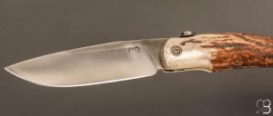 Couteau de poche Piémontais par Mickael Moing - Bois de cerf et 100c6