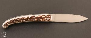 Couteau de poche Saint Guilhem Bois de cerf grand modèle par La Coutellerie Chevalerias