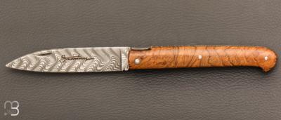  Couteau  " le  Sauveterre " régional pliant - Loupe de teck et lame damas