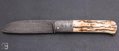    Couteau " Slipjoint 2 pièces " custom par Karim Valentin - Les couteaux D'Hure - Ivoire de mammouth et damas