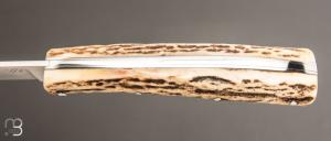  Couteau " Slipjoint " de Jacky Pasquier - Bois de cerf et lame en 14c28