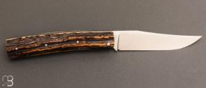   Couteau " Slipjoint " de Jacky Pasquier - Bois de cerf Sambar et lame en RWL34