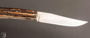   Couteau " Slipjoint " de Jacky Pasquier - Bois de cerf Sambar et lame en RWL34