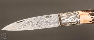    Couteau " Slipjoint " custom par Henri VIALLON - Bois de cerf et lame damas