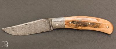    Couteau " Tocard " custom de Jérôme Bellon - Ivoire de mammouth et lame damas