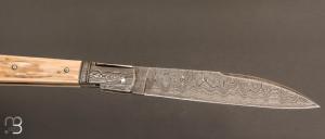    Couteau " Vendetta " custom de Jérôme Bellon - Ivoire de mammouth et lame damas