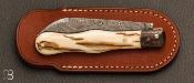 Couteau de collection modèle Violon Ivoire de mammouth et damas par Maxime Rossignol - La Forge de Max