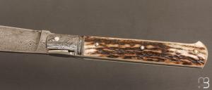    Couteau " Yssingeaux " custom de Jérôme Bellon - Bois de cerf et damas