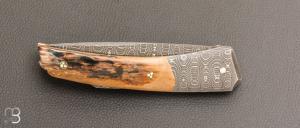   Couteau " Lock-back custom " de Alain & Joris Chomilier - Mammouth et damas "spirographe" de Vegas Forge