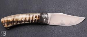   Couteau " custom " pliant par Mickaël Moing - Corne de bélier