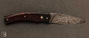 Couteau de collection manche en ébène et bois de fer et lame damas par Alain Conesa - Acier & Cuir