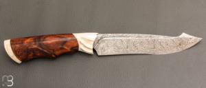    Couteau droit par Nicolas Mestrallet - Atelier du couteau de Vaunaveys - Lame forgée acier damas mosaïque et loupe de bois de fer