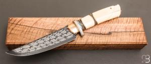Couteau " droit custom " de Benoit Maguin - Damas de J.P Sire et Ivoire de morse
