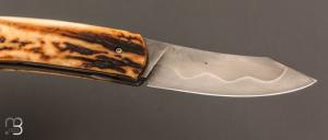  Couteau " liner-lock custom " par Christophe Million - Bois de cerf et acier C130