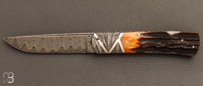   Couteau " Custom Lock Back " de Ken Steigerwalt - Damas et Amber stag 