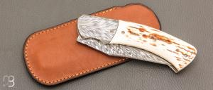 Couteau " pièce unique " par Joël Grandjean - Ivoire de mammouth et lame en damas plume