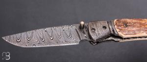   Couteau " pièce unique " liner-lock par Alexandre Musso - Mammouth et damas