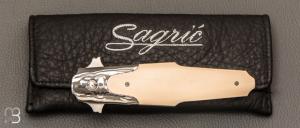    " Dague pliante custom " de Stéphane Sagric - Micarta et RWL34