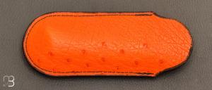 Etui cuir d'autruche / veau pour couteau pliant fait main par Chantal Trocmé - Orange