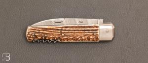  Couteau  " Issard 13cm "  bois de cerf et Damasteel® de Robert Beillonnet