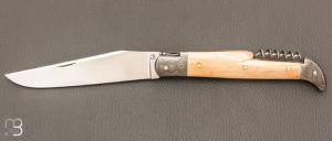    Couteau " Laguiole 13CM 3 pièces  " custom de Jérôme Bellon - Ivoire de mammouth / damas et RWL34