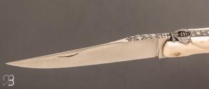   Couteau " Laguiole d'art 13 CM  " de Jérôme Lamic - Bois de cerf sambar et 14C28N