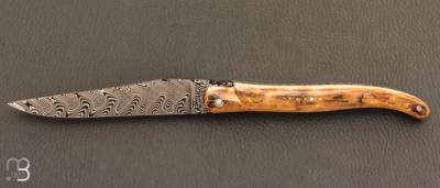    Couteau Laguiole en Aubrac 12 cm manche en ivoire de mammouth et lame en damas de Markus Balbach
